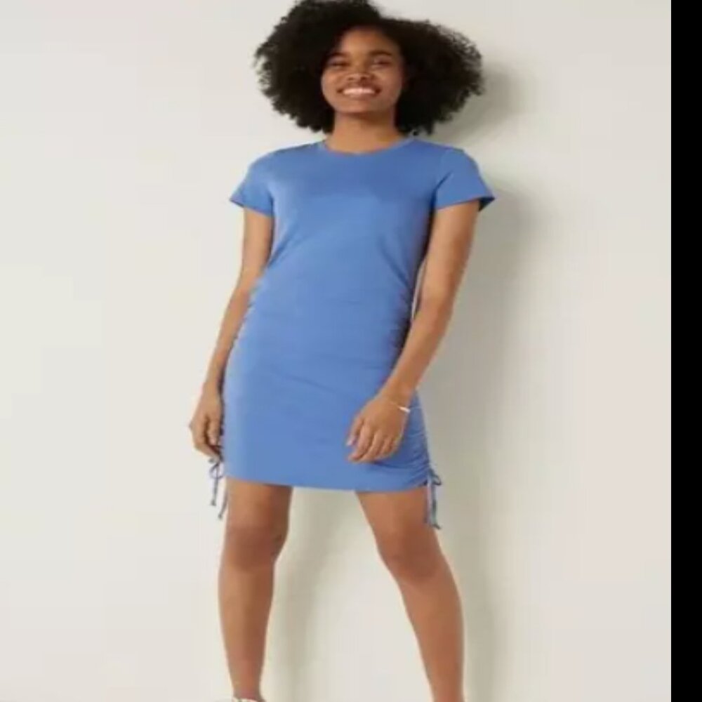 Victoria's Secret T-shirt Dress Women’s VS PINK Ruched Side Blue LARGE